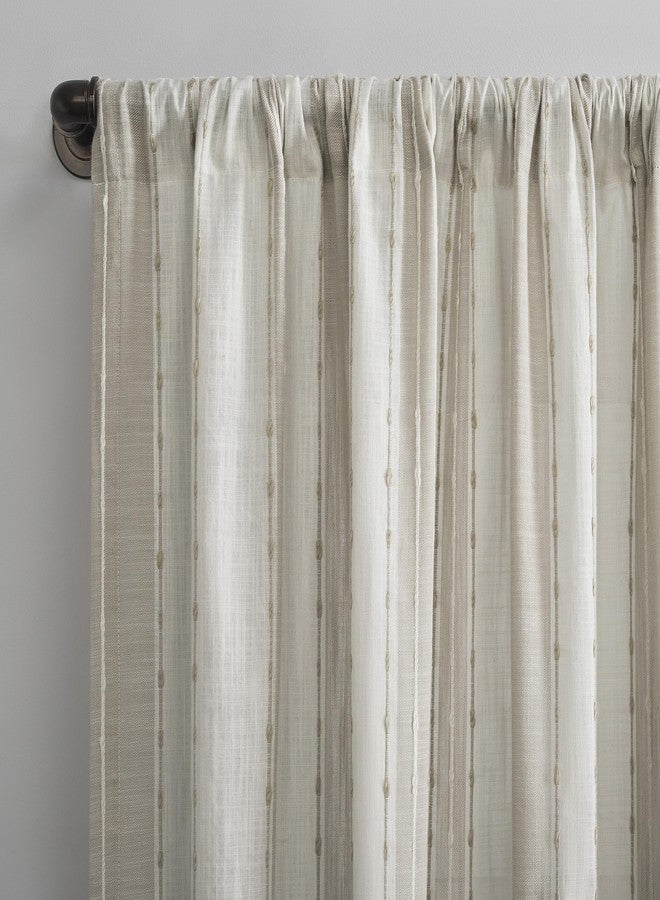Archaeo Slub Texture Stripe Cotton Linen Curtain, 52" x 84", Linen/White - Image 2